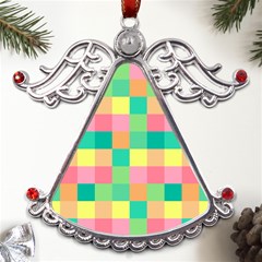 Checkerboard Pastel Square Metal Angel With Crystal Ornament by Grandong