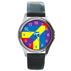 Colorful Red Yellow Blue Purple Round Metal Watch by Grandong