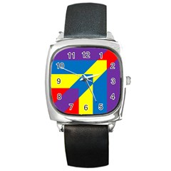 Colorful Red Yellow Blue Purple Square Metal Watch by Grandong