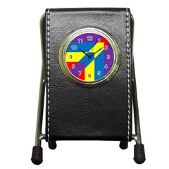 Colorful Red Yellow Blue Purple Pen Holder Desk Clock by Grandong