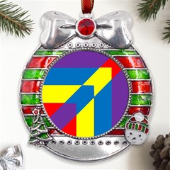 Colorful Red Yellow Blue Purple Metal X mas Ribbon With Red Crystal Round Ornament by Grandong