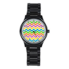 Chevron Pattern Design Texture Stainless Steel Round Watch by Apen