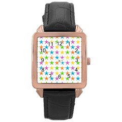 Star Pattern Design Decoration Rose Gold Leather Watch 