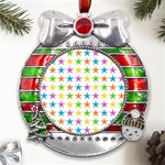 Star Pattern Design Decoration Metal X Mas Ribbon With Red Crystal Round Ornament Front