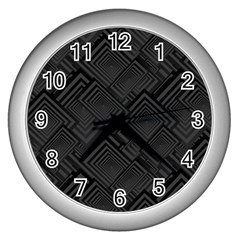 Diagonal Square Black Background Wall Clock (silver) by Apen