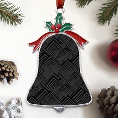 Diagonal Square Black Background Metal Holly Leaf Bell Ornament by Apen