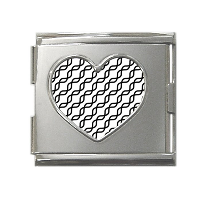 Diagonal Stripe Pattern Mega Link Heart Italian Charm (18mm)