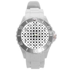 Square Diagonal Pattern Monochrome Round Plastic Sport Watch (l) by Apen