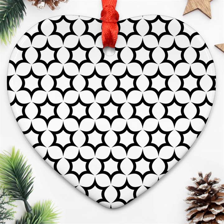 Pattern Star Repeating Black White Ornament (Heart)