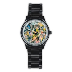 Art Graffiti Abstract Vintage Lines Stainless Steel Round Watch by Amaryn4rt