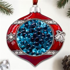 Blue Abstract Balls Spheres Metal Snowflake And Bell Red Ornament by Amaryn4rt