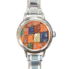 Blue White Orange And Brown Container Van Round Italian Charm Watch by Amaryn4rt