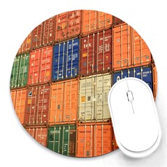 Blue White Orange And Brown Container Van Round Mousepad by Amaryn4rt