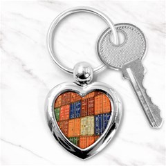 Blue White Orange And Brown Container Van Key Chain (heart) by Amaryn4rt