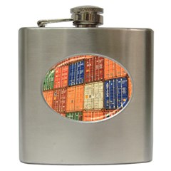 Blue White Orange And Brown Container Van Hip Flask (6 Oz) by Amaryn4rt