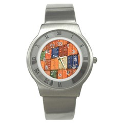 Blue White Orange And Brown Container Van Stainless Steel Watch by Amaryn4rt