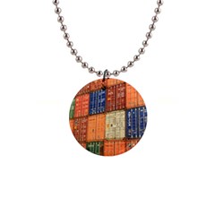 Blue White Orange And Brown Container Van 1  Button Necklace by Amaryn4rt