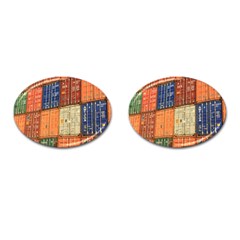 Blue White Orange And Brown Container Van Cufflinks (oval) by Amaryn4rt