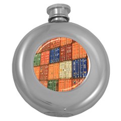 Blue White Orange And Brown Container Van Round Hip Flask (5 Oz) by Amaryn4rt