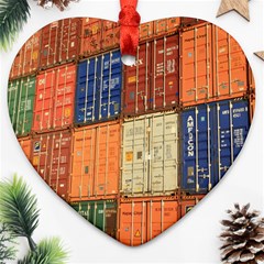 Blue White Orange And Brown Container Van Heart Ornament (two Sides) by Amaryn4rt