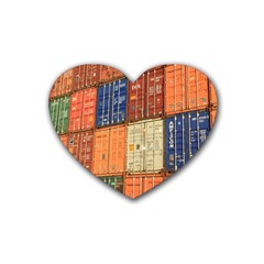 Blue White Orange And Brown Container Van Rubber Coaster (heart) by Amaryn4rt