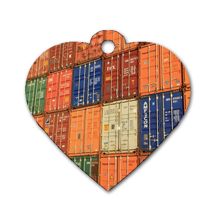 Blue White Orange And Brown Container Van Dog Tag Heart (One Side)