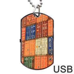 Blue White Orange And Brown Container Van Dog Tag Usb Flash (one Side) by Amaryn4rt