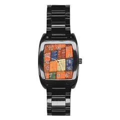 Blue White Orange And Brown Container Van Stainless Steel Barrel Watch by Amaryn4rt