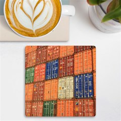 Blue White Orange And Brown Container Van Uv Print Square Tile Coaster  by Amaryn4rt