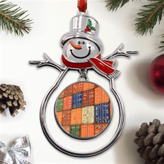 Blue White Orange And Brown Container Van Metal Snowman Ornament by Amaryn4rt