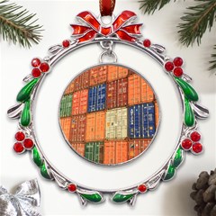 Blue White Orange And Brown Container Van Metal X mas Wreath Ribbon Ornament by Amaryn4rt