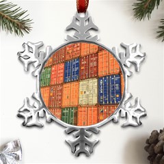 Blue White Orange And Brown Container Van Metal Small Snowflake Ornament by Amaryn4rt