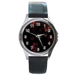 Christmas Background Motif Star Round Metal Watch by Amaryn4rt