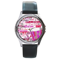 Coffee Cup Lettering Coffee Cup Round Metal Watch by Amaryn4rt