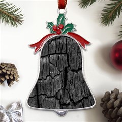 Coal Charred Tree Pore Black Metal Holly Leaf Bell Ornament by Amaryn4rt