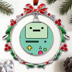 Adventure Time Beemo Bmo Illustration Cartoons Metal X mas Wreath Ribbon Ornament by Sarkoni