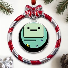 Adventure Time Beemo Bmo Illustration Cartoons Metal Red Ribbon Round Ornament by Sarkoni