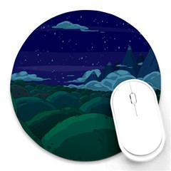 Adventure Time Cartoon Night Green Color Sky Nature Round Mousepad by Sarkoni