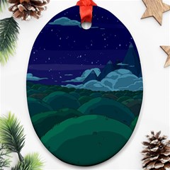 Adventure Time Cartoon Night Green Color Sky Nature Ornament (oval) by Sarkoni