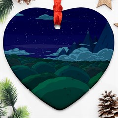 Adventure Time Cartoon Night Green Color Sky Nature Ornament (heart) by Sarkoni