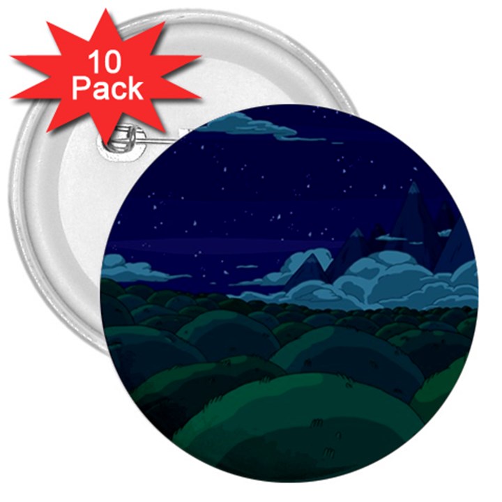 Adventure Time Cartoon Night Green Color Sky Nature 3  Buttons (10 pack) 