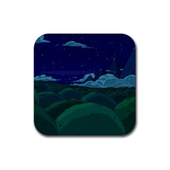 Adventure Time Cartoon Night Green Color Sky Nature Rubber Coaster (square) by Sarkoni