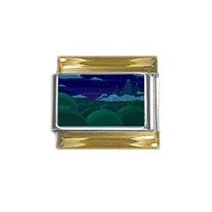 Adventure Time Cartoon Night Green Color Sky Nature Gold Trim Italian Charm (9mm) by Sarkoni