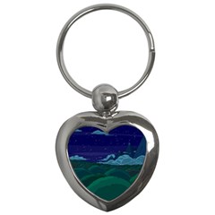 Adventure Time Cartoon Night Green Color Sky Nature Key Chain (heart) by Sarkoni