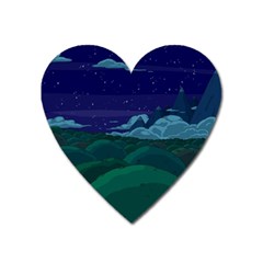 Adventure Time Cartoon Night Green Color Sky Nature Heart Magnet by Sarkoni