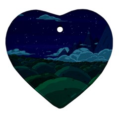 Adventure Time Cartoon Night Green Color Sky Nature Heart Ornament (two Sides) by Sarkoni