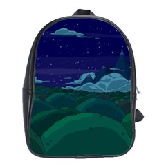 Adventure Time Cartoon Night Green Color Sky Nature School Bag (large) by Sarkoni