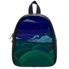 Adventure Time Cartoon Night Green Color Sky Nature School Bag (small) by Sarkoni