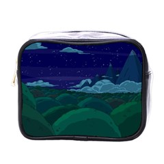 Adventure Time Cartoon Night Green Color Sky Nature Mini Toiletries Bag (one Side) by Sarkoni