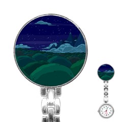 Adventure Time Cartoon Night Green Color Sky Nature Stainless Steel Nurses Watch by Sarkoni